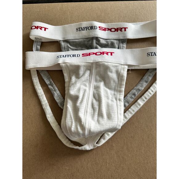 VTG x2 RARE Stafford Sport jock strap  white gray cotton L - Picture 1 of 5